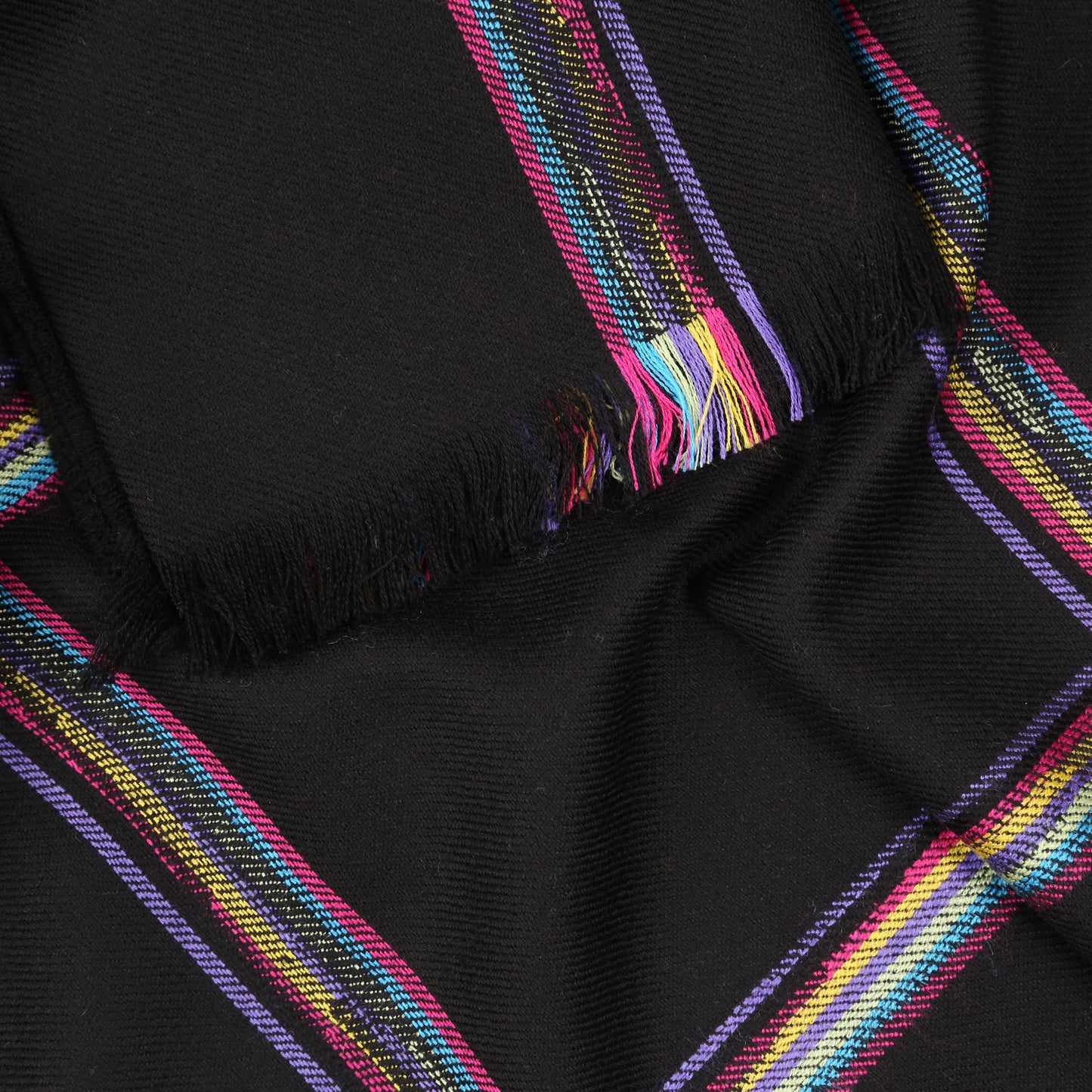 Rainbow Check / Black 100% Lambswool Long Scarf
