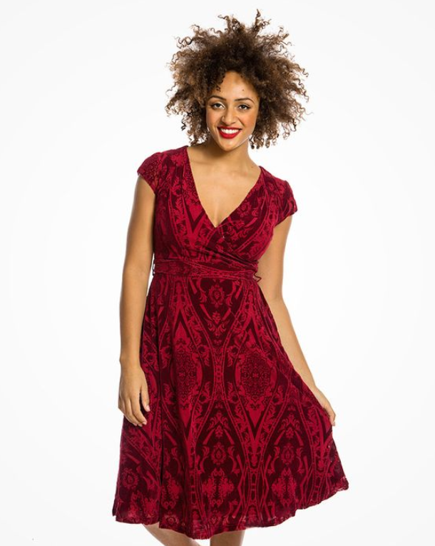 Lindy Bop Dawn Burgundy Devore Velvet Vintage 1950s Swing Dress