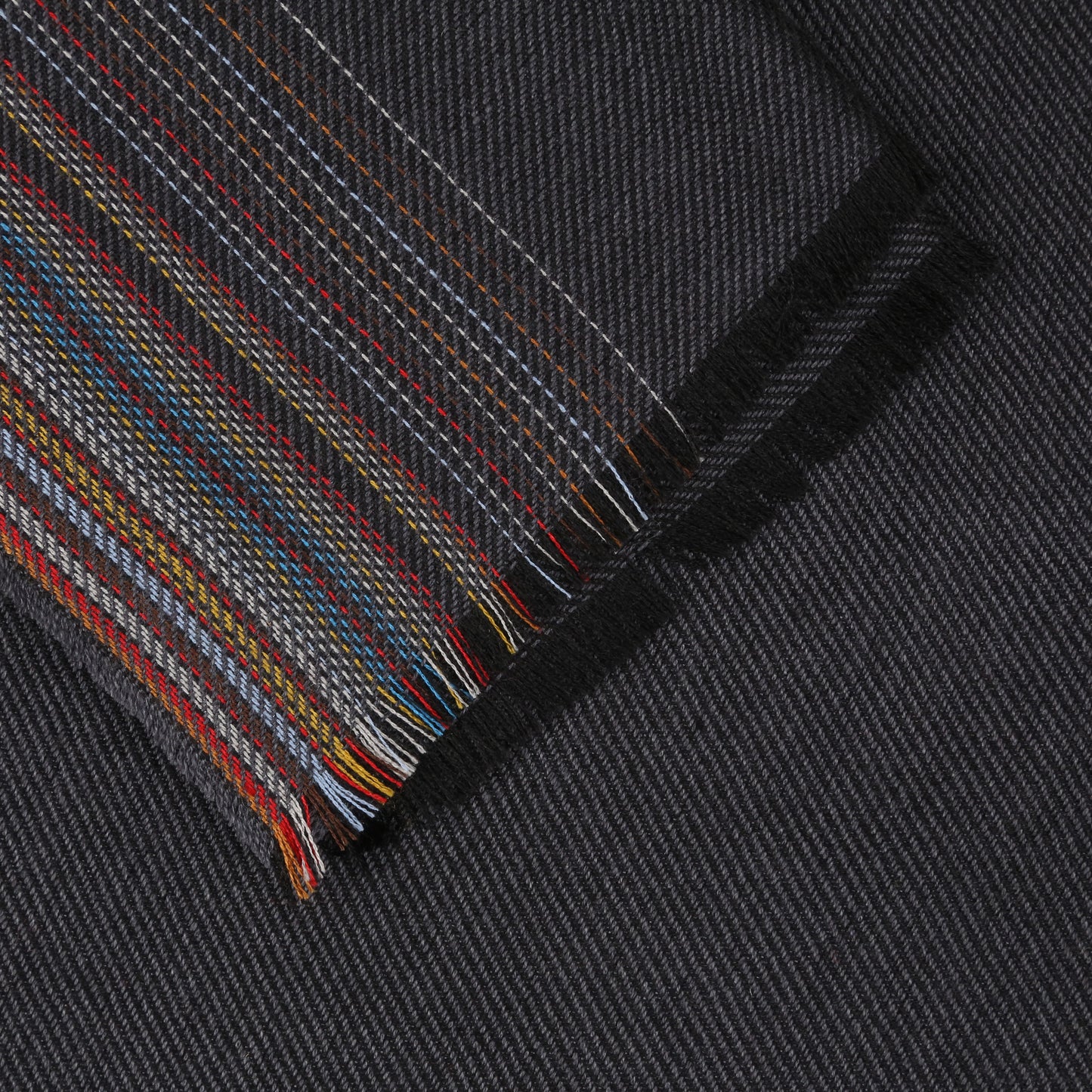 Multicoloured Stripe on Grey Lambswool & Silk Long Stole Scarf