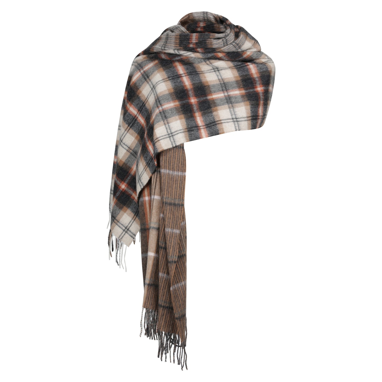 Patchwork Tartan 100% Lambswool Stole Blanket Scarf | Beige