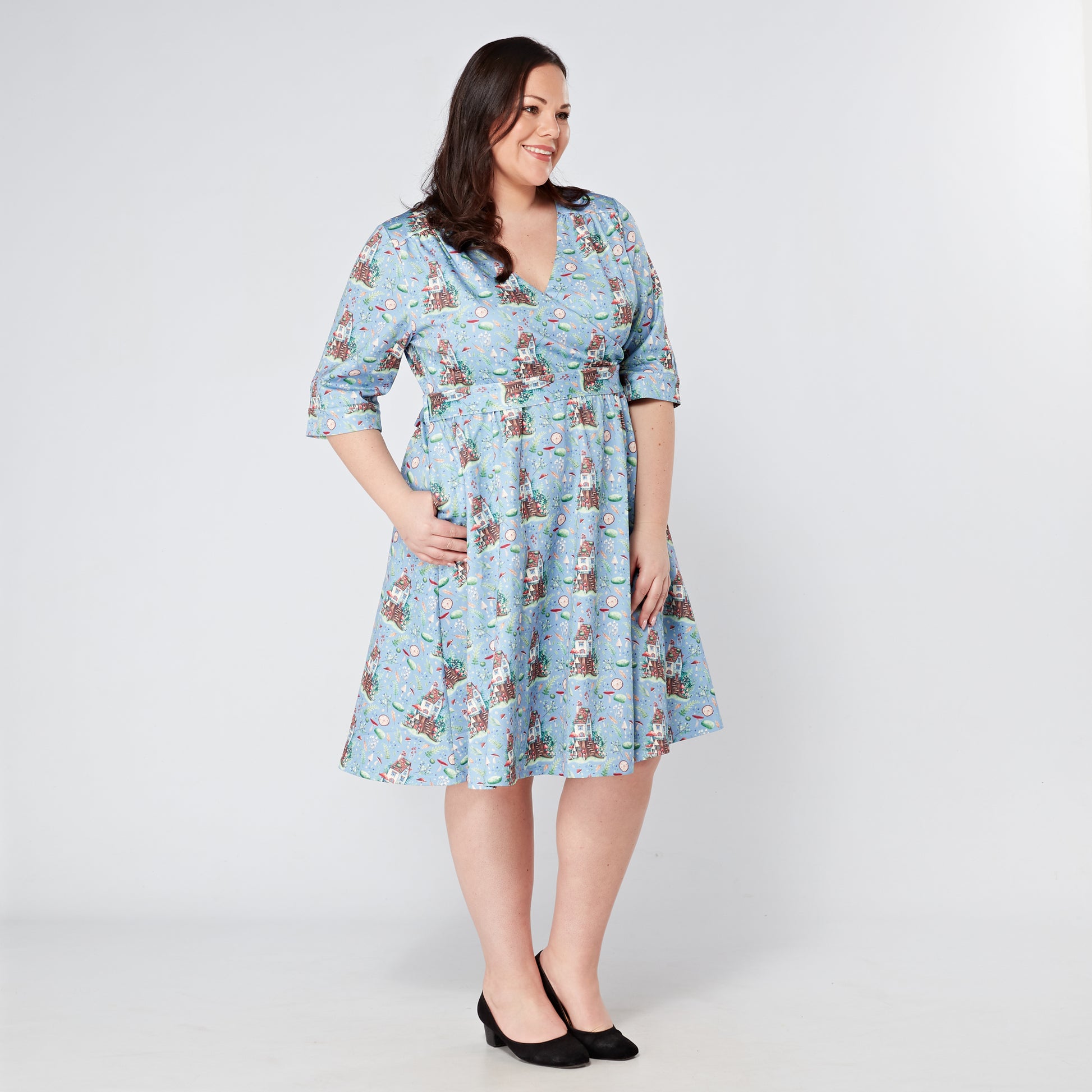 Plus-Size-Cottagecore-Swing-Dress-With-Sleeves