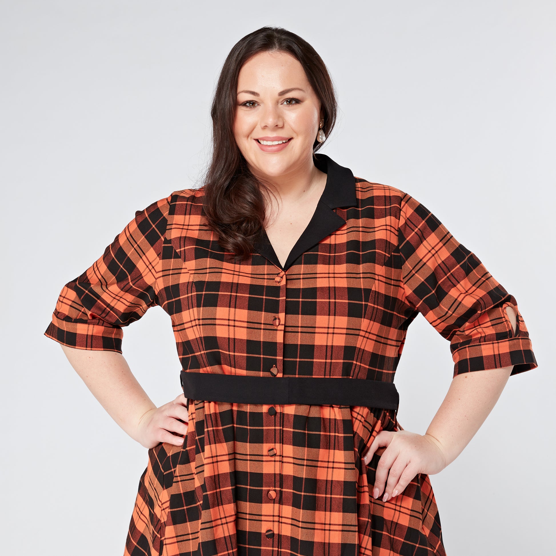 Plus-Size-Orange-Tartan-Checked-Vintage-Dress