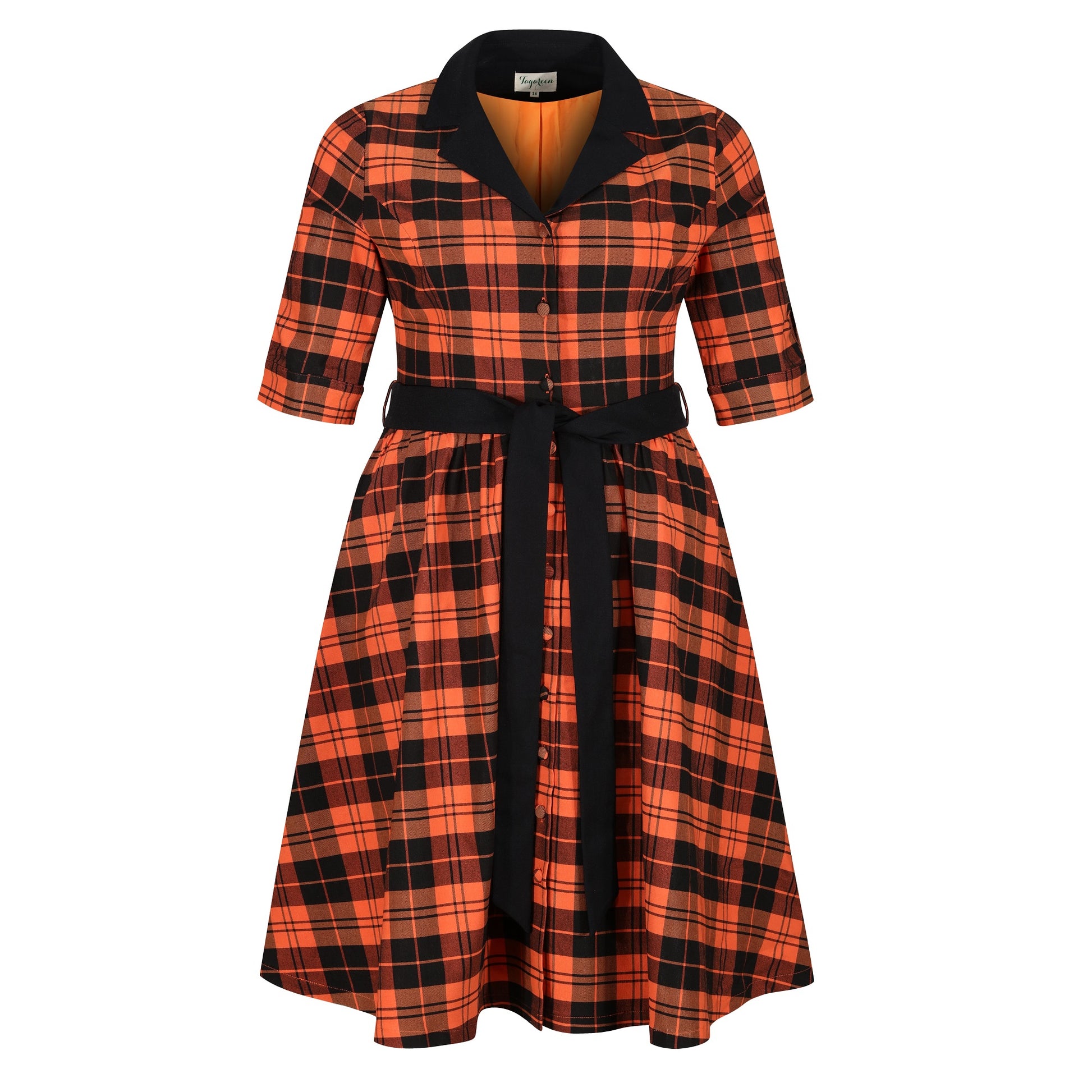 Plus-Size-Orange-Tartan-Checked-Vintage-Dress