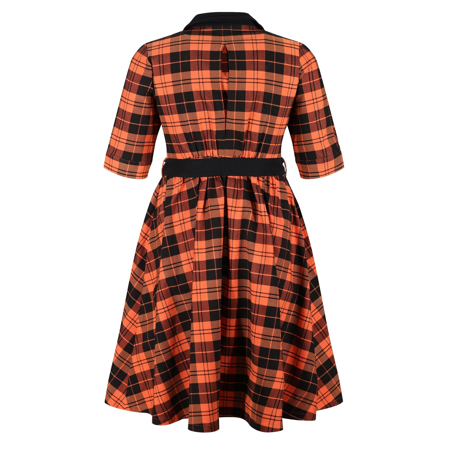 Plus-Size-Orange-Tartan-Checked-Vintage-Dress