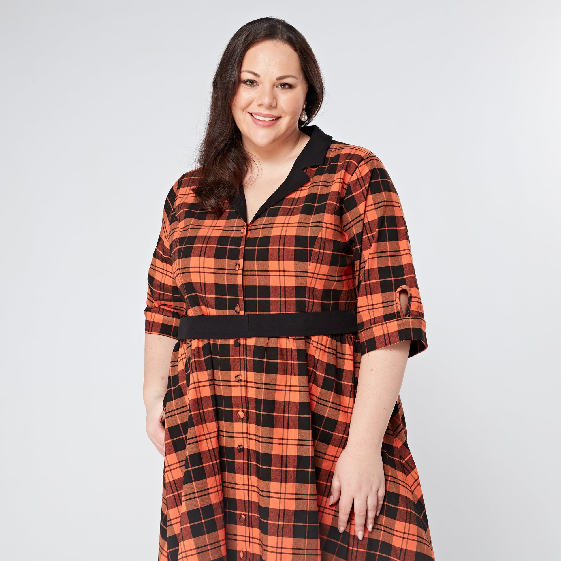 Plus-Size-Orange-Tartan-Checked-Vintage-Dress
