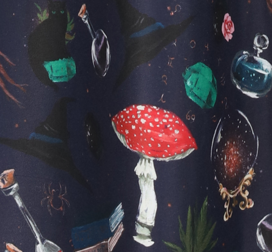 Plus-Size-Witchcraft-Print-Cotton-Shirt-Dress