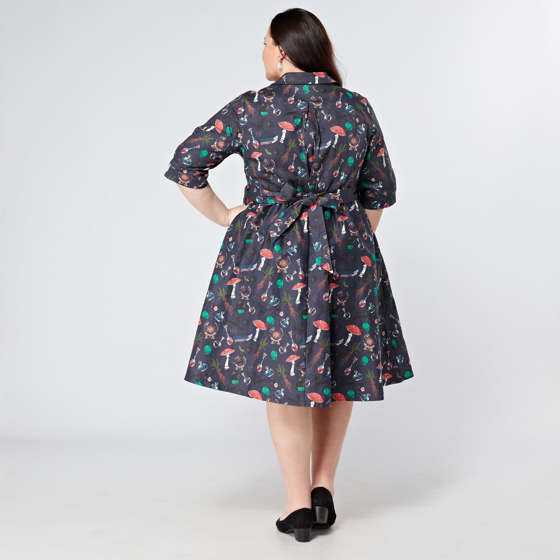 Plus-Size-Witchcraft-Print-Cotton-Shirt-Dress