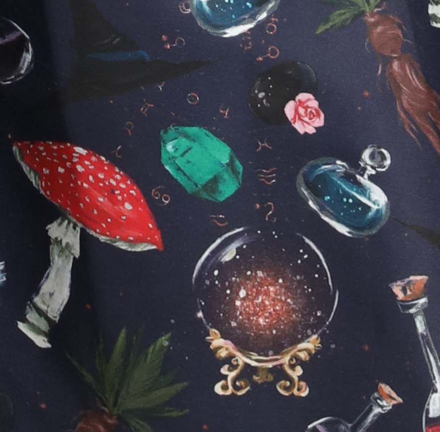 Plus-Size-Witchcraft-Print-Cotton-Shirt-Dress
