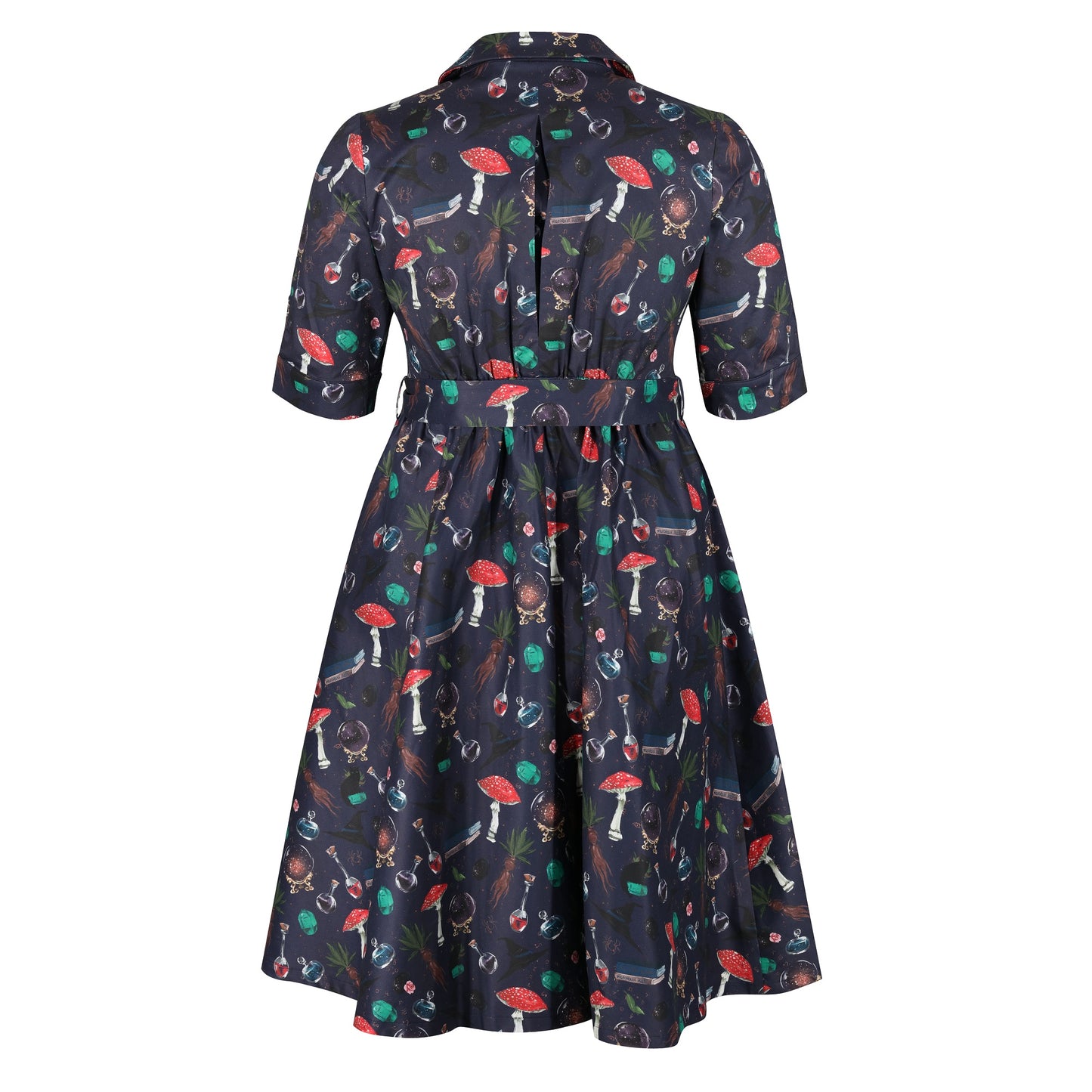 Plus-Size-Witchcraft-Print-Cotton-Shirt-Dress