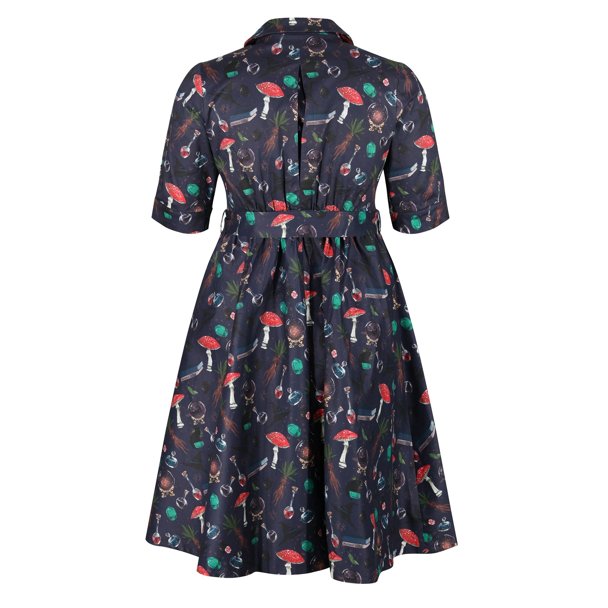Plus-Size-Witchcraft-Print-Cotton-Shirt-Dress