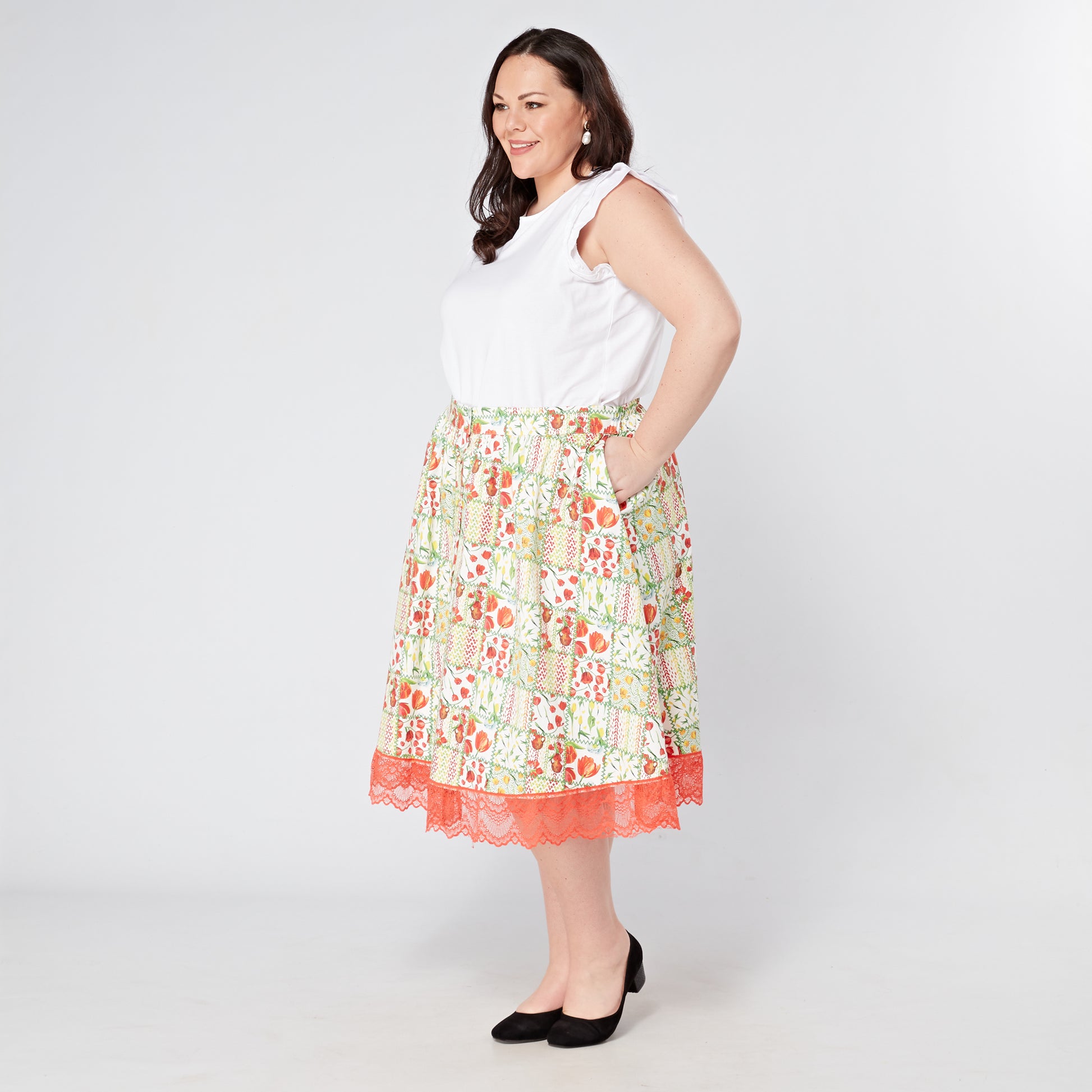 Womens-Elasticated-Waist-Skirt-With-Pockets