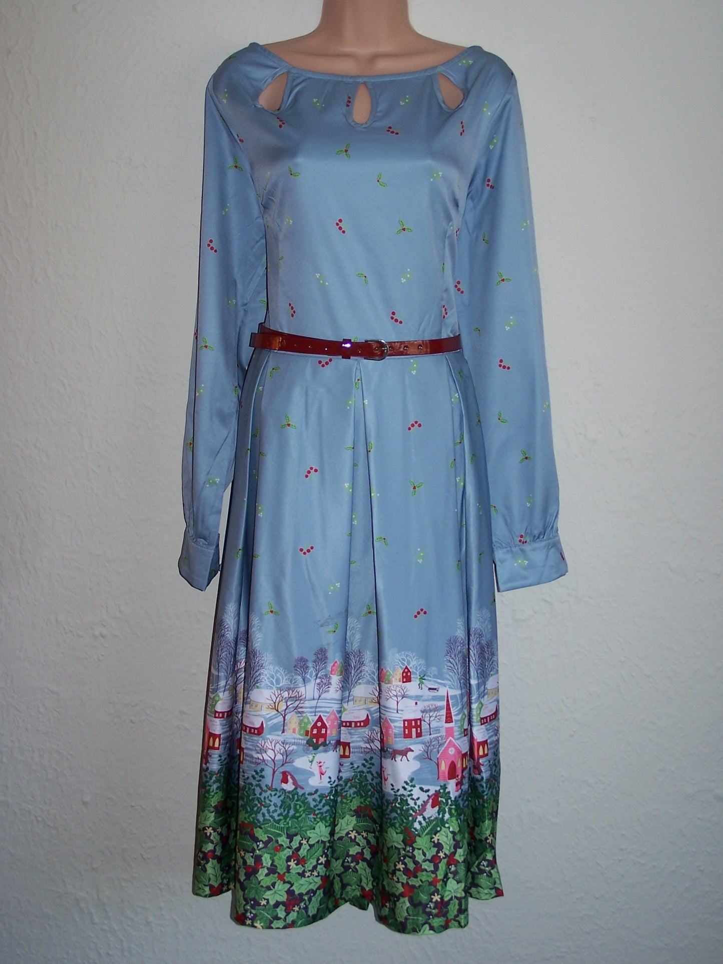 Lindy Bop 'Laurel' Vintage Winter Scene Print Long Sleeve Midi Swing Dress