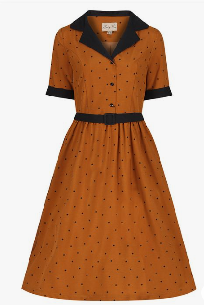 Lindy Bop 'Bletchley' Mustard Polka Dot Vintage 1950s Shirt Dress