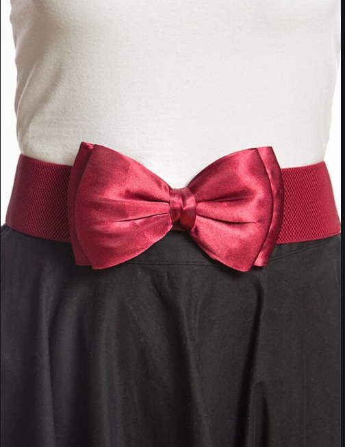Lindy Bop 'Boux' Classic Vintage Style Burgundy Stretch Cinch Belt with Bow