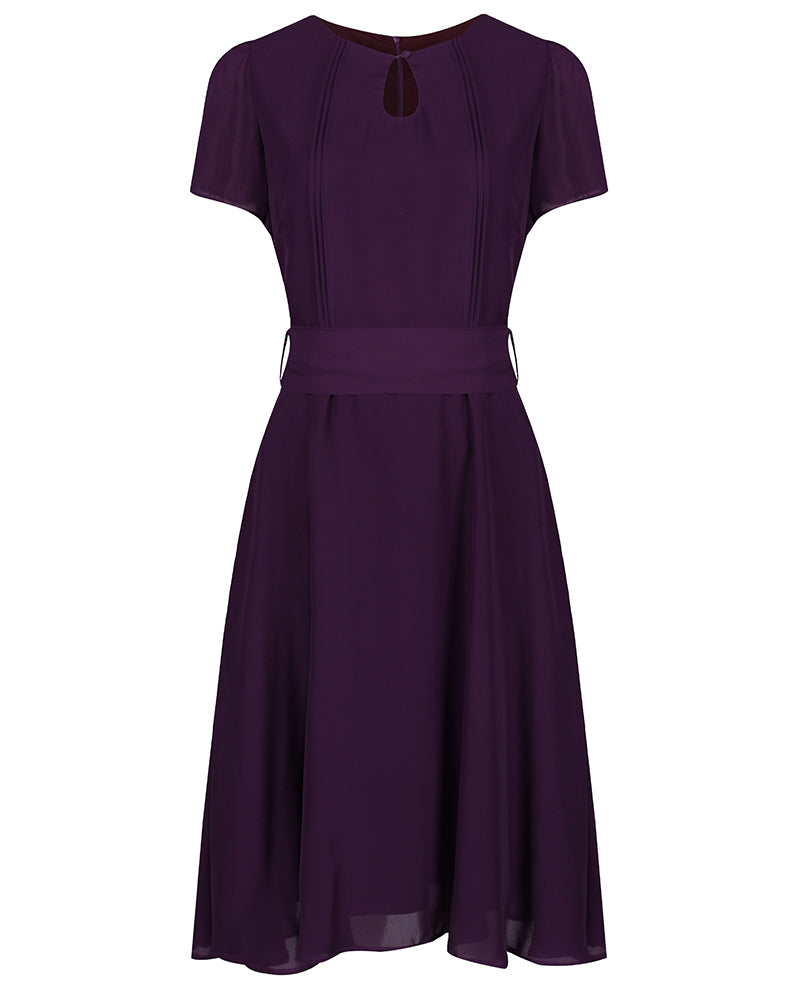 Lindy Bop 'Bretta' Dark Purple Fig Chiffon Vintage 1940s Tea Day Dress
