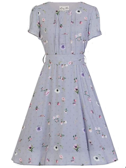Lindy Bop 'Bretta' Lilac Pressed Floral Vintage Garden Party Tea Dress