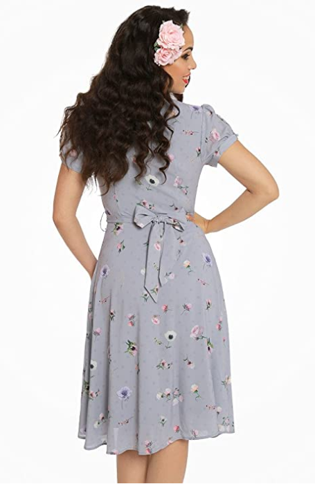 Lindy Bop 'Bretta' Lilac Pressed Floral Vintage Garden Party Tea Dress