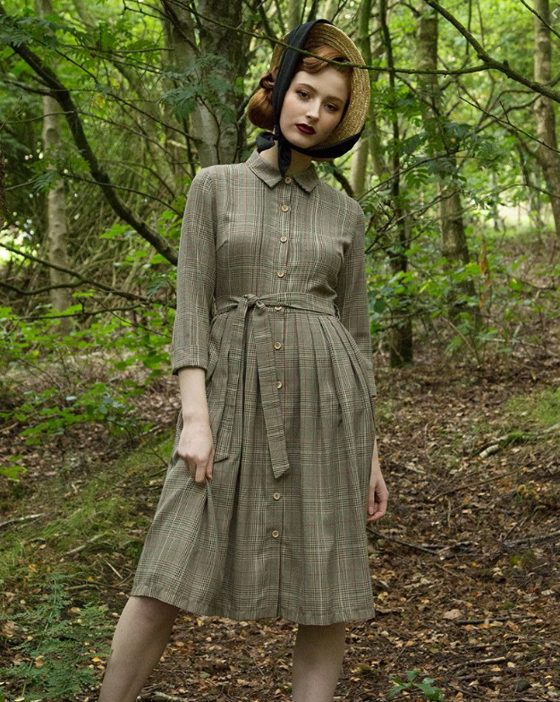 Lindy Bop 'Charlotte' Rustic Check Vintage Style Tweed Shirt Dress