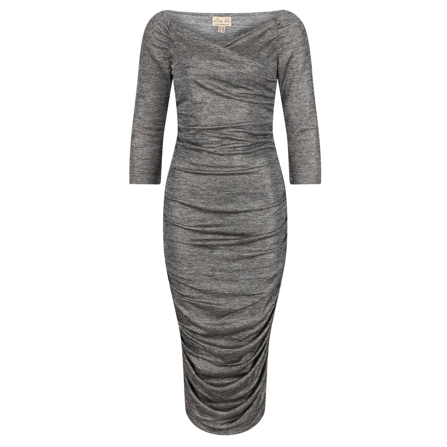 Lindy Bop 'Constance' Metallic Ruched 3/4 Sleeve Wiggle Pencil Dress