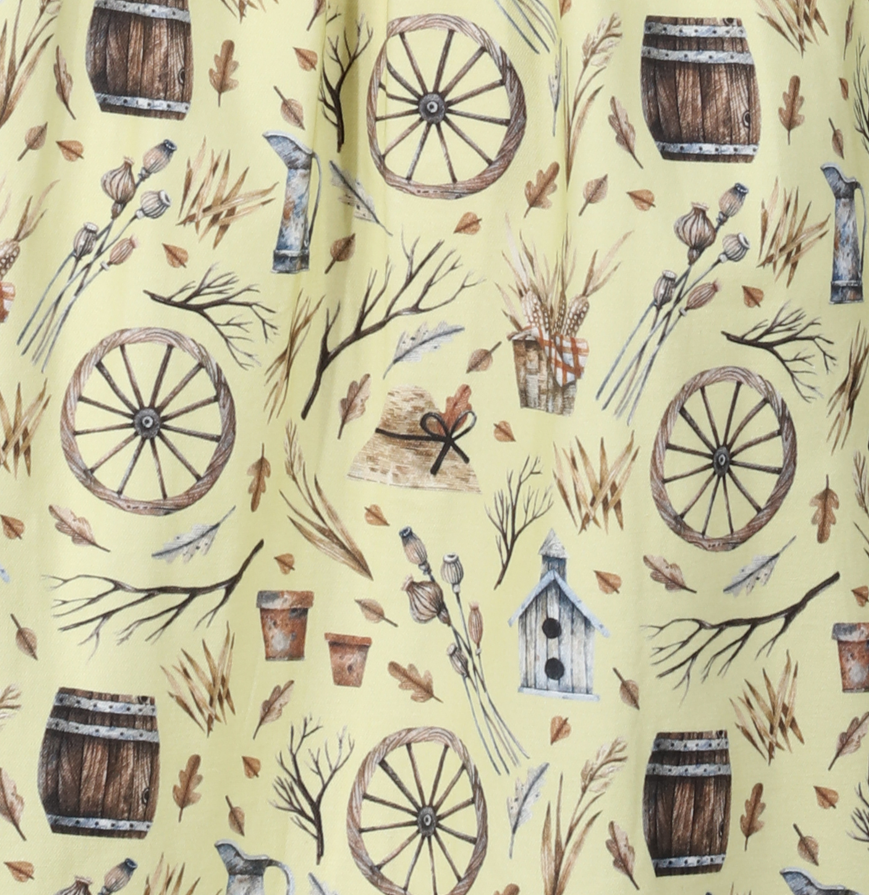 'Meadow' Rustic Cottagecore Scene Print Shirred Midi Dress