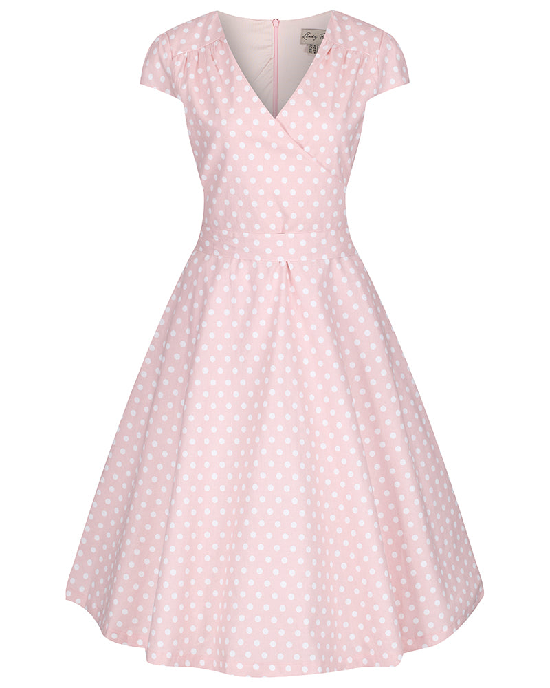 Lindy Bop 'Dawn' Pink Polka Dot Cotton Vintage 1950s Swing Dress