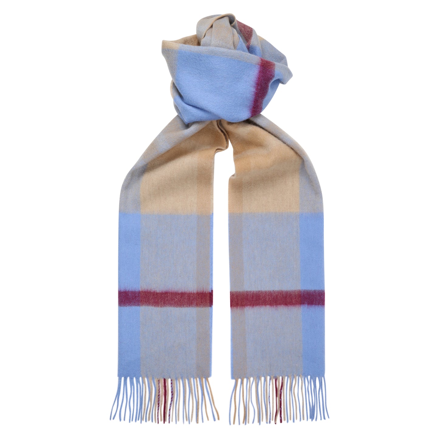 Ecru & Sky Blue Checked 100% Lambswool Long Scarf