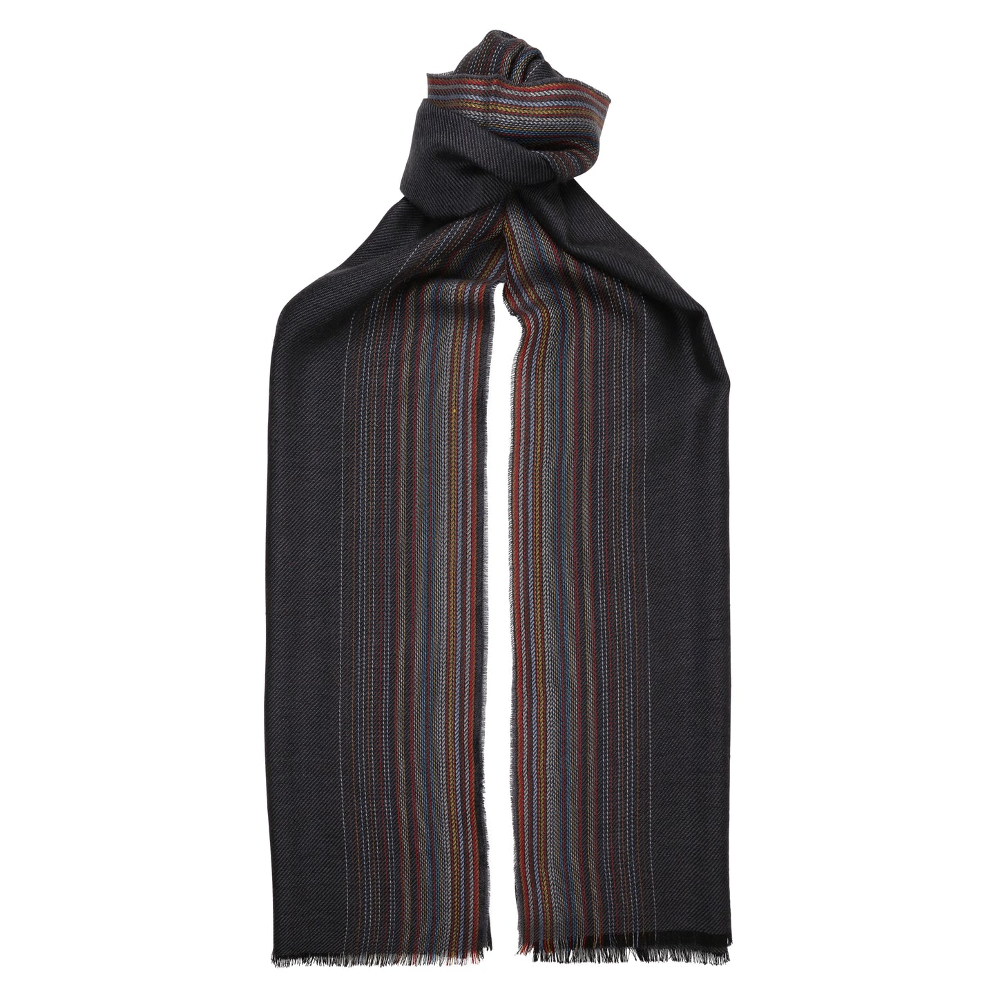 Multicoloured Stripe on Grey Lambswool & Silk Long Stole Scarf