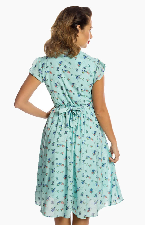 Lindy Bop 'Kody' Adorable Vintage Bluebirds Print Garden Party Dress