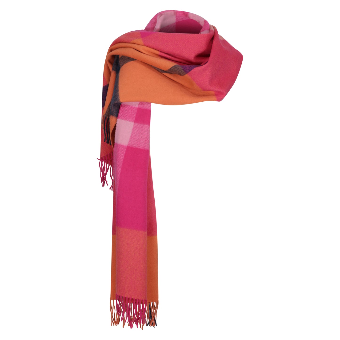 Orange & Pink Macaroon Check 100% Lambswool Stole Blanket Scarf