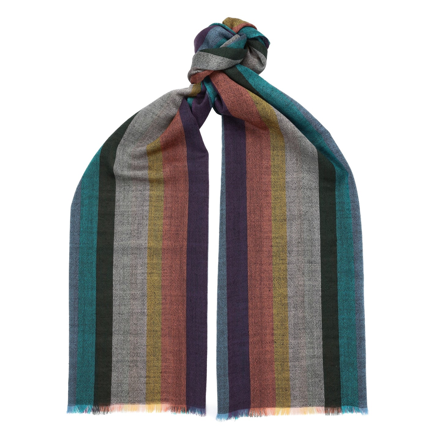 Lightweight 100% Lambswool Multicoloured Striped Long Scarf