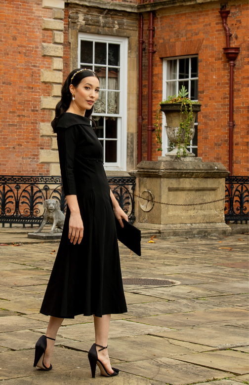 Lindy Bop 'Marla' Jackie O Inspired Black Jersey 1950s 1960s Swing Dress