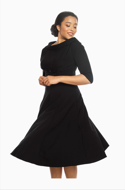 Lindy Bop 'Marla' Jackie O Inspired Black Jersey 1950s 1960s Swing Dress