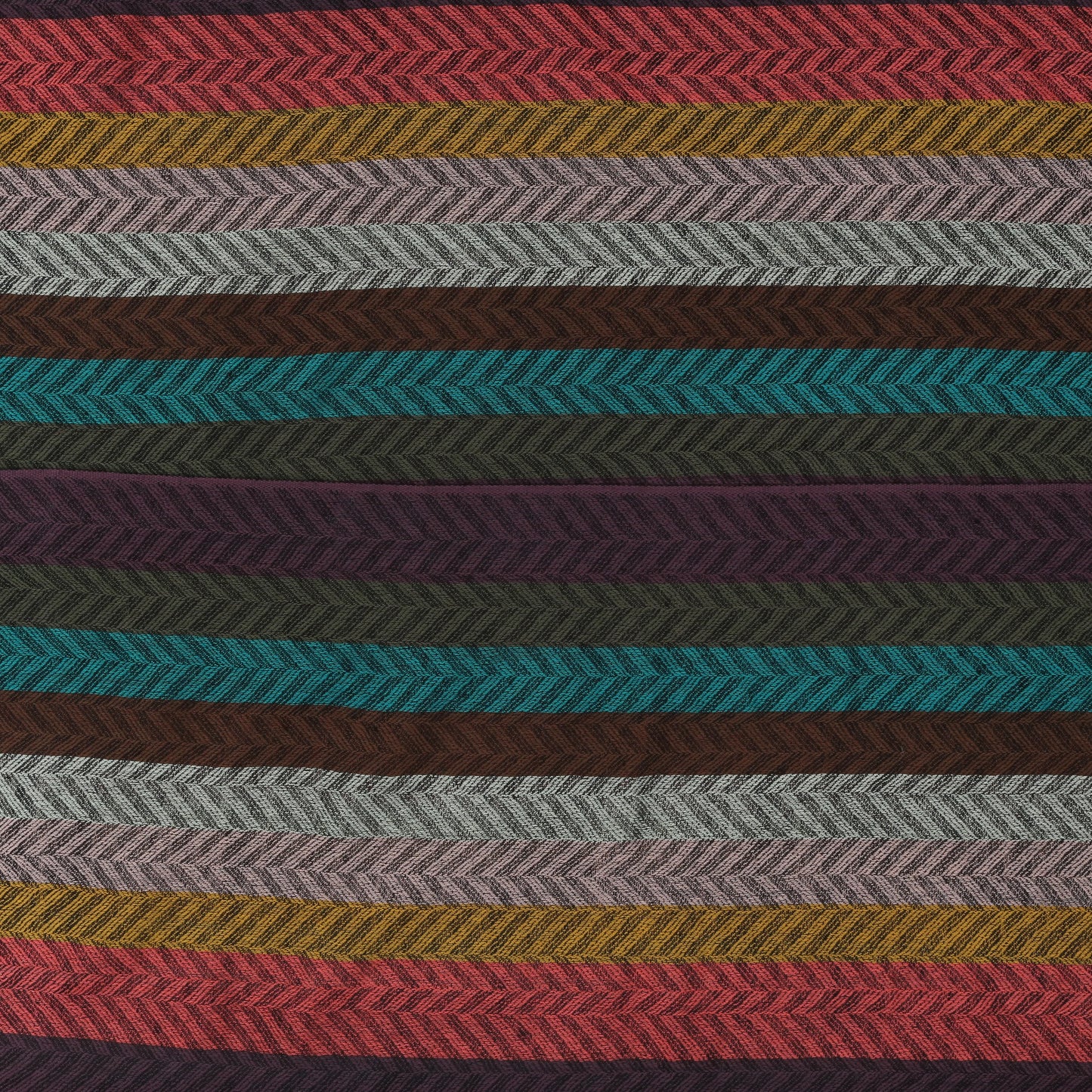 Multicoloured Herringbone Striped 100% Lambswool Long Scarf