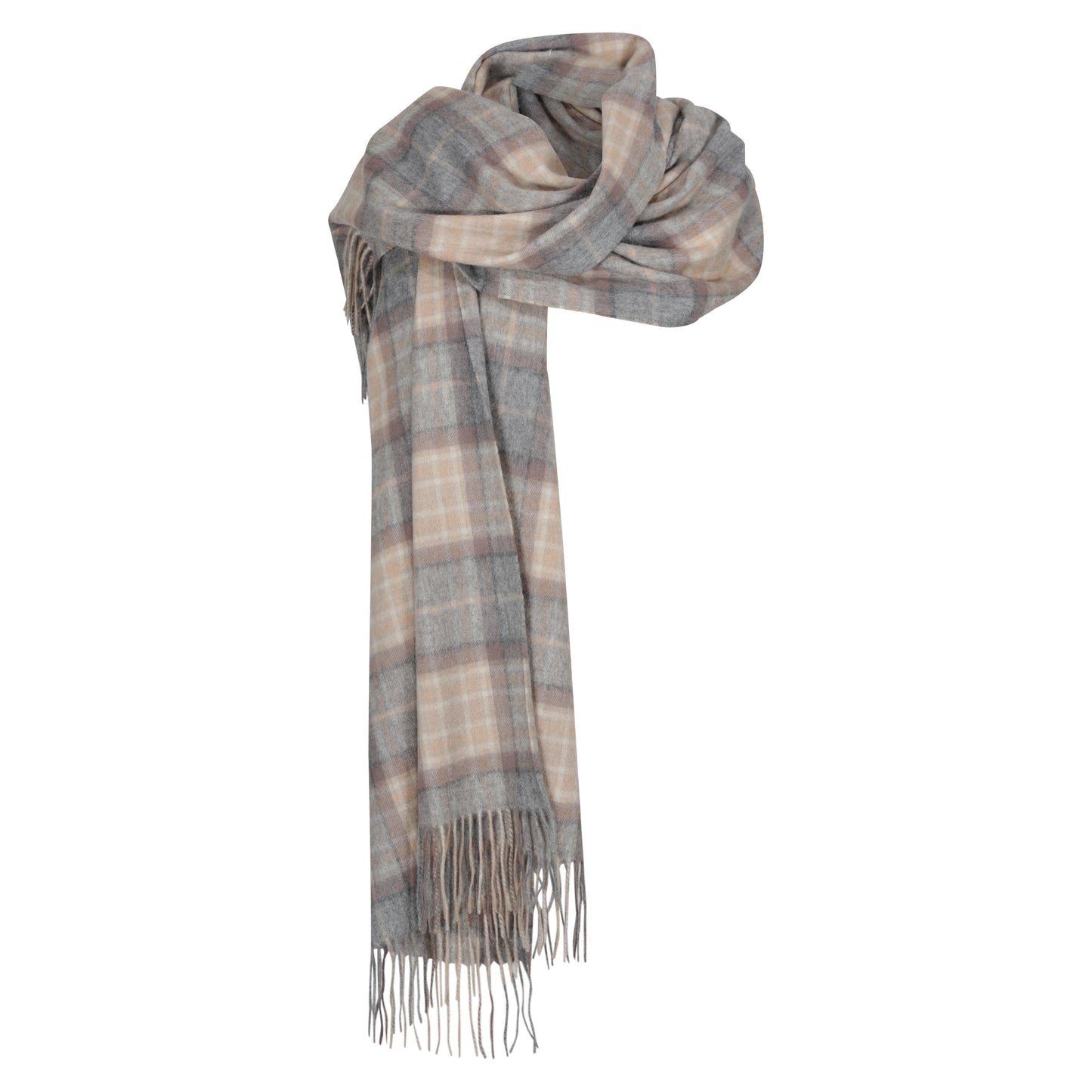 Natural Beige & Grey Check Lambswool Stole / Large Blanket Scarf