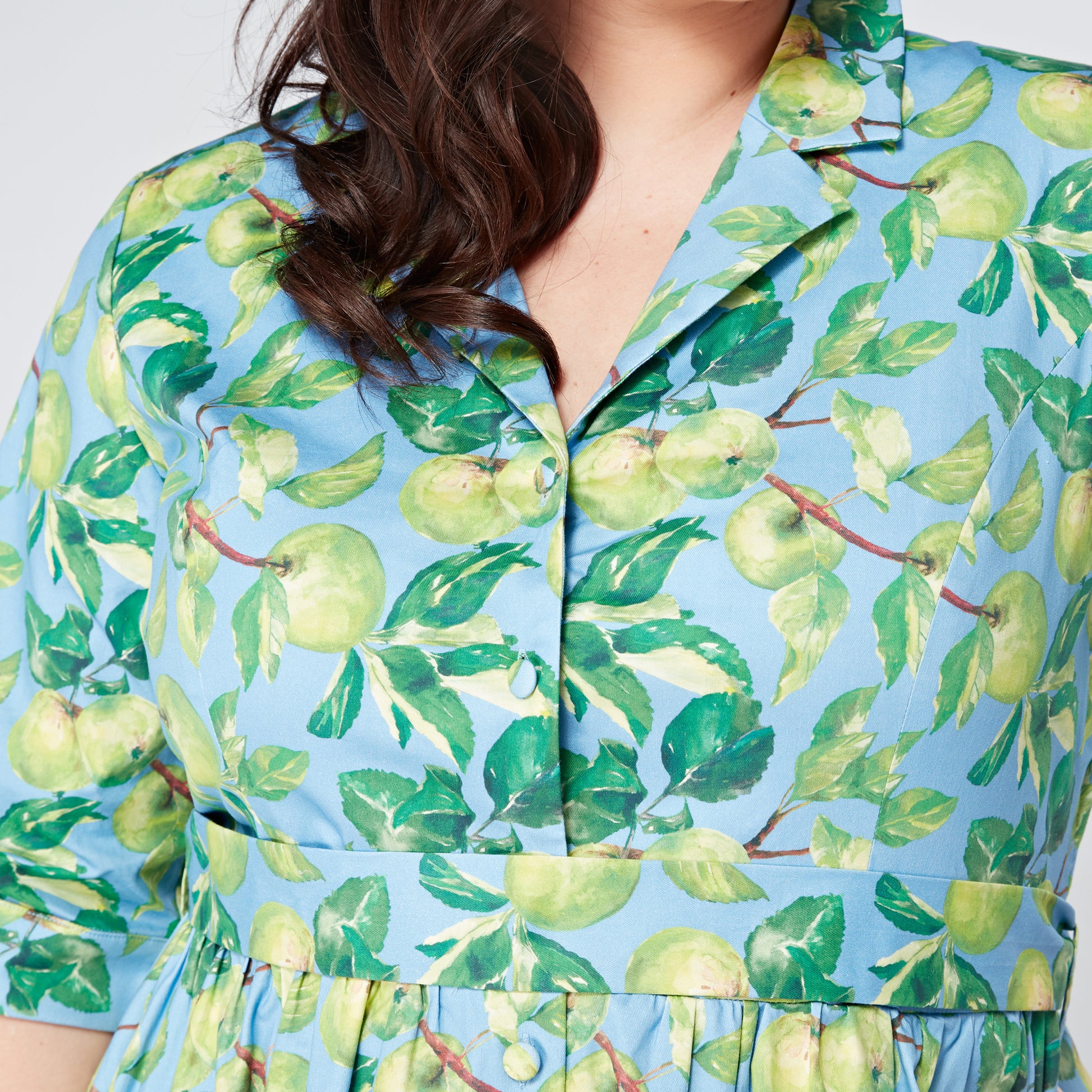 Plus-Size-Apple-Print-Cotton-Shirt-Dress