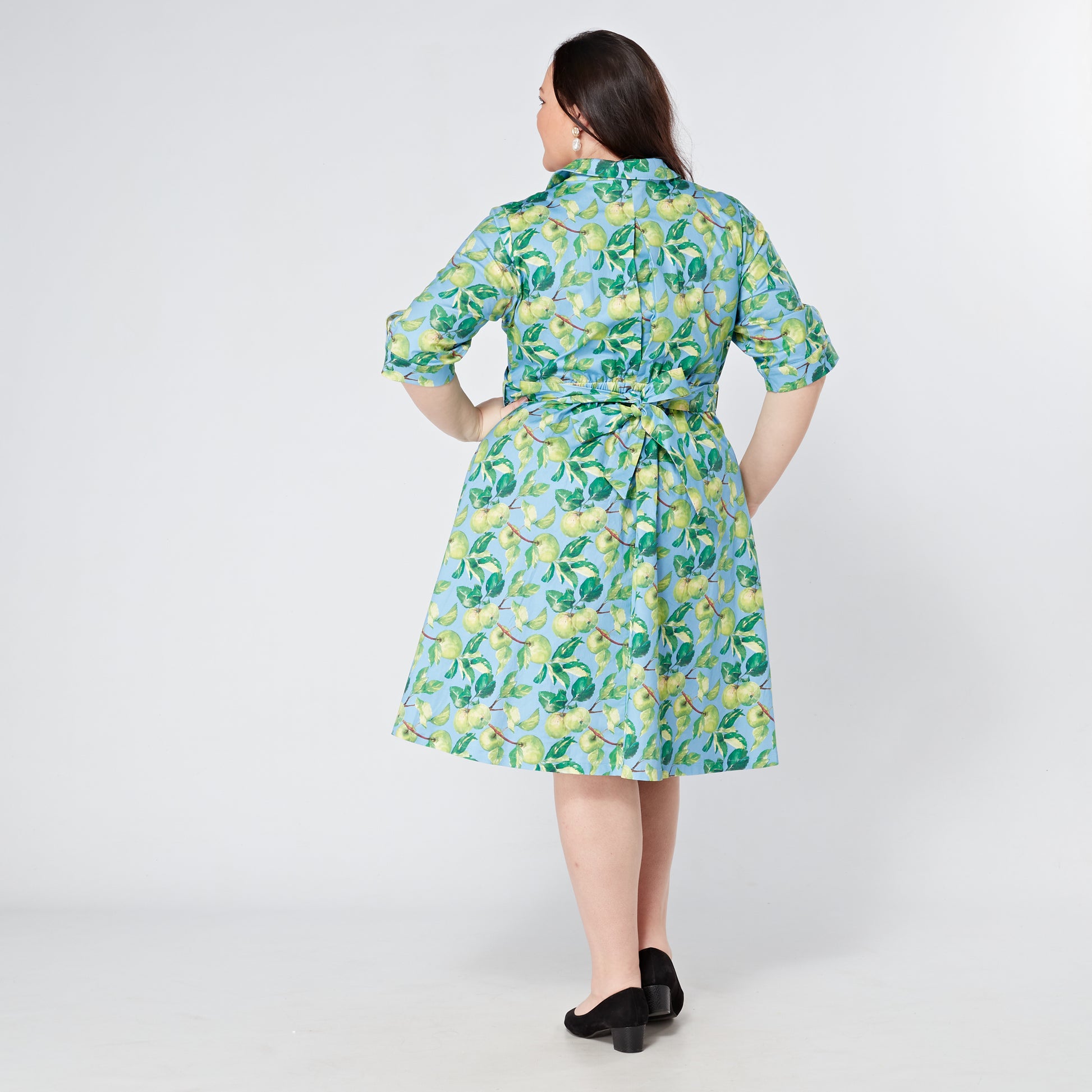 Plus-Size-Apple-Print-Cotton-Shirt-Dress
