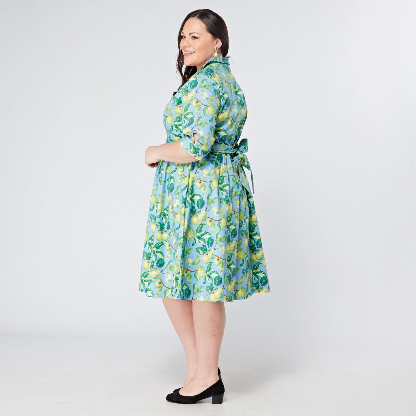 Plus-Size-Apple-Print-Cotton-Shirt-Dress
