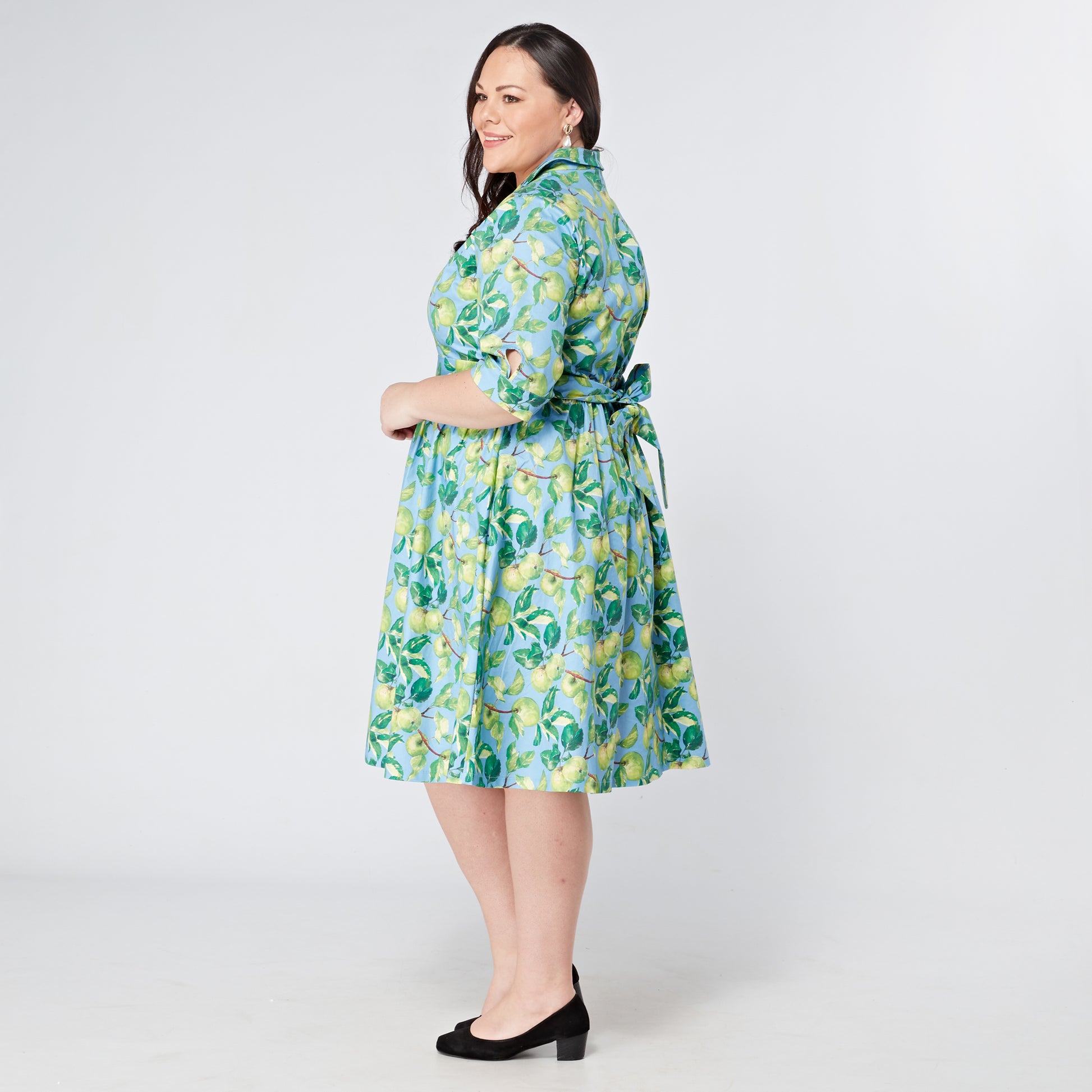 Plus-Size-Apple-Print-Cotton-Shirt-Dress