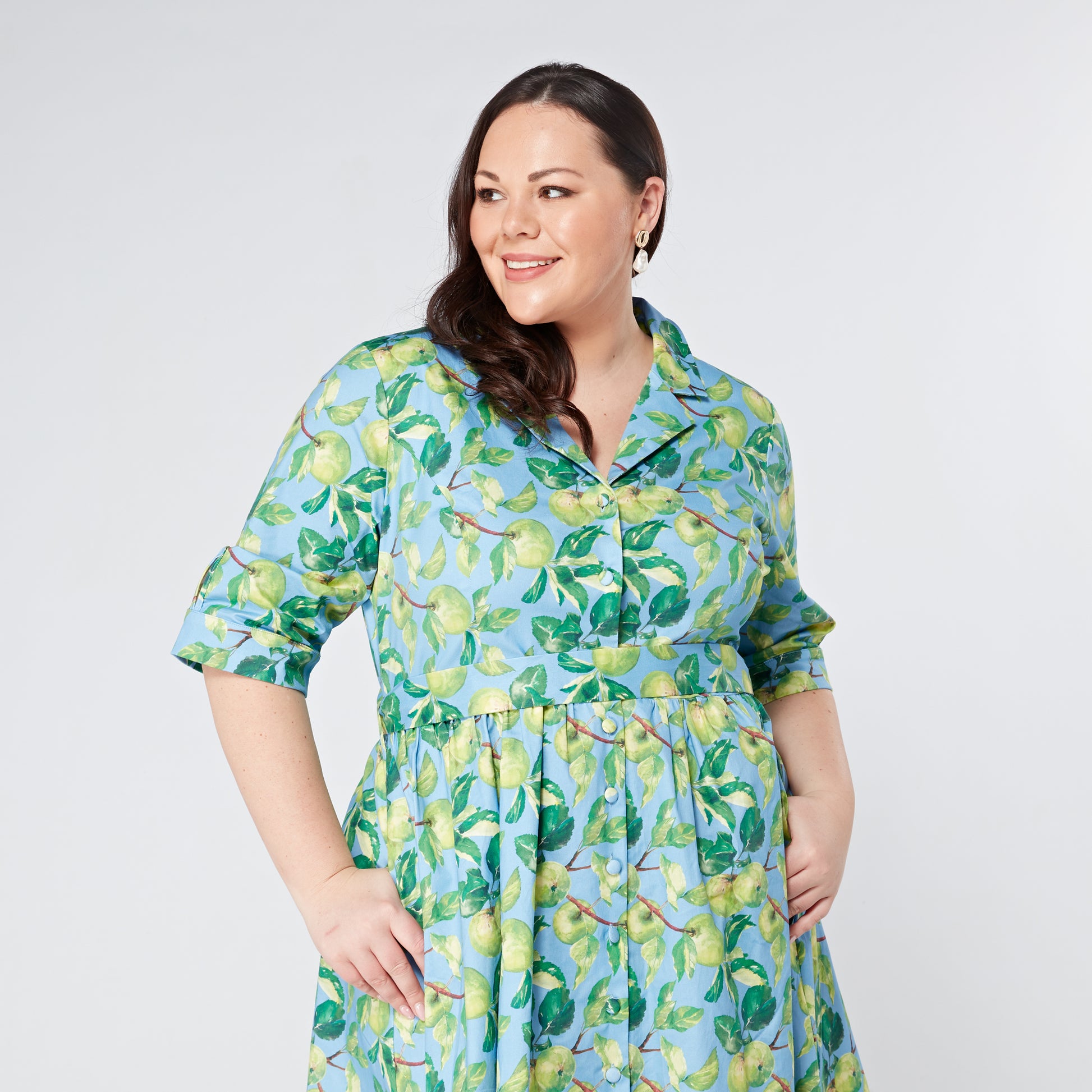 Plus-Size-Apple-Print-Cotton-Shirt-Dress
