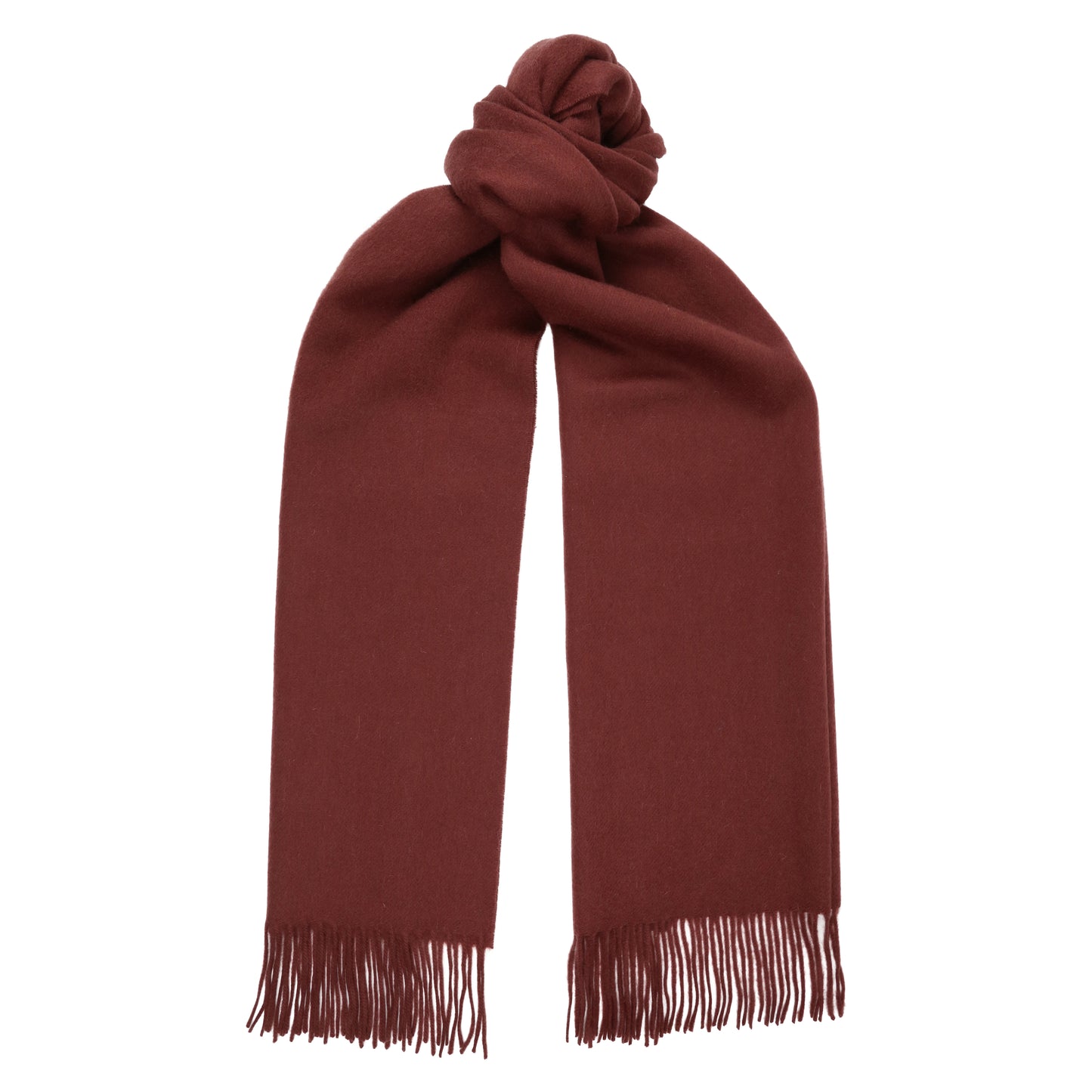 Rich Merlot Burgundy 100% Lambswool Long Scarf with Fringes