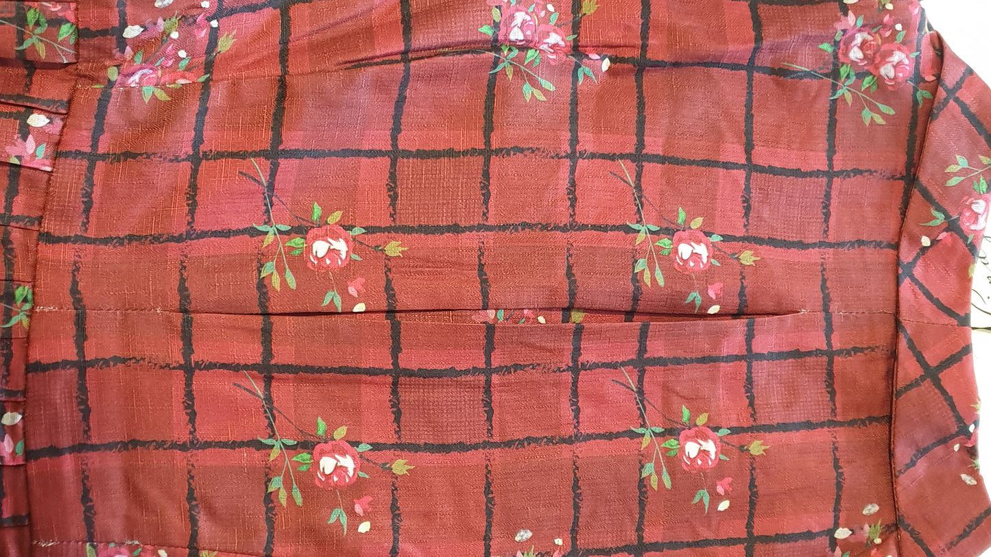 Lindy Bop 'Shannon' Vintage Red Rose Plaid Check Midi Shirt Dress