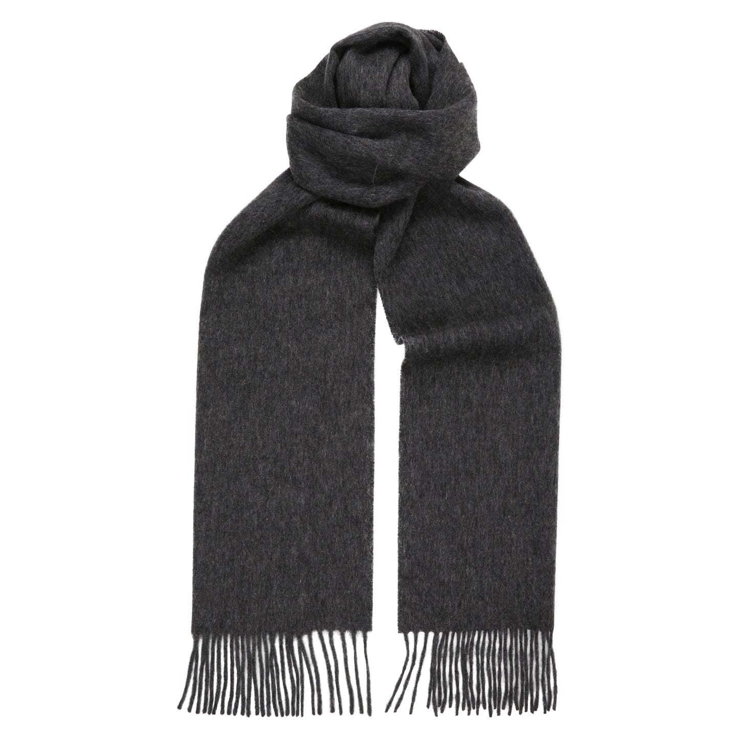 Slate Grey 100% Lambswool Long Scarf with Fringes