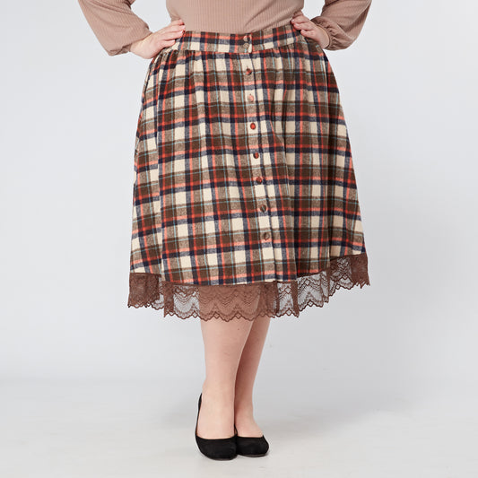 'Clover' Button Through Swing Skirt in Rustic Plaid