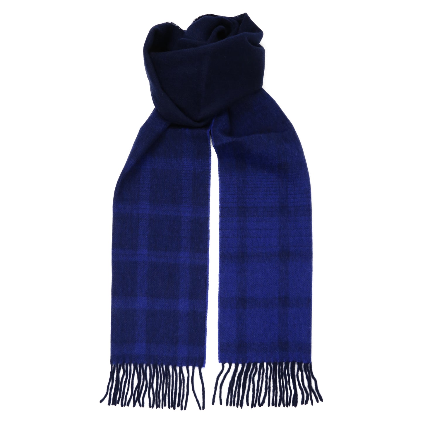 Ultramarine Eclipse Blue Checked 100% Lambswool Long Scarf